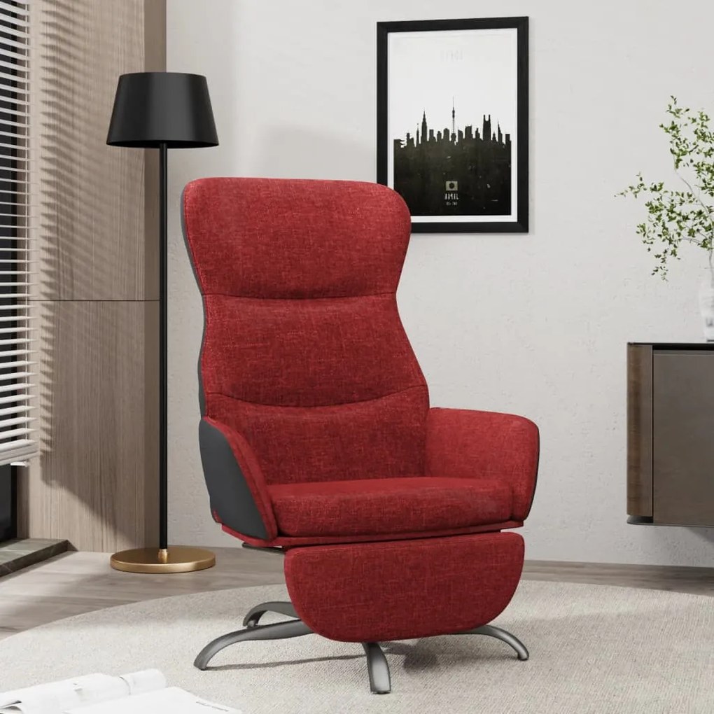 vidaXL Poltrona de descanso com apoio de pés tecido vermelho tinto