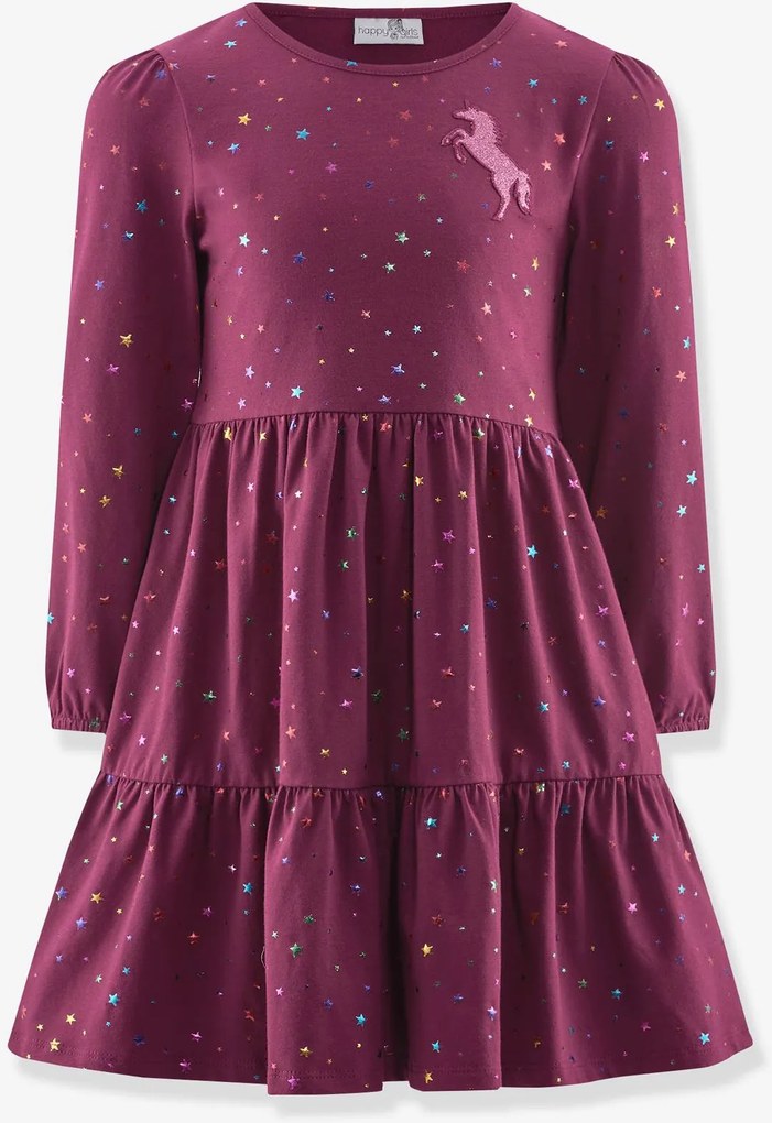 Vestido com unicórnio e estrelas Happy Girls para menina bordeaux