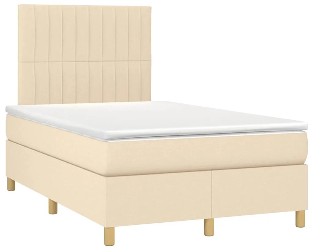 Cama box spring c/ colchão e LED 120x190 cm tecido cor creme
