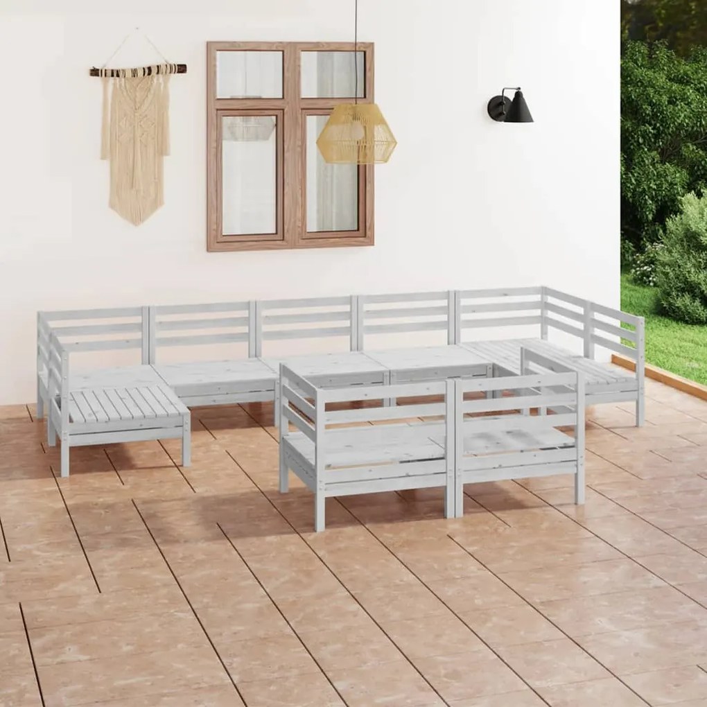 vidaXL 9 pcs conjunto lounge de jardim pinho maciço branco