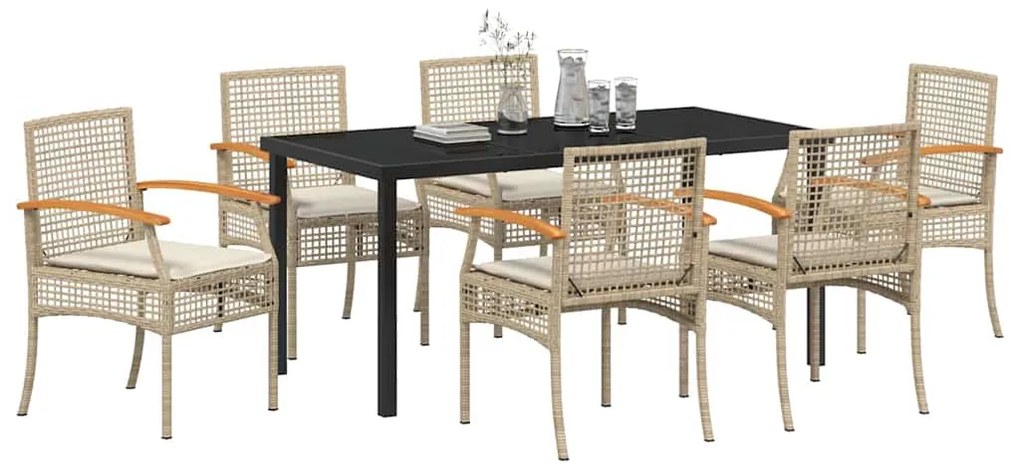 Conjunto de Jantar de Jardim de 7 Peças com Almofadas Bege em Rattan S