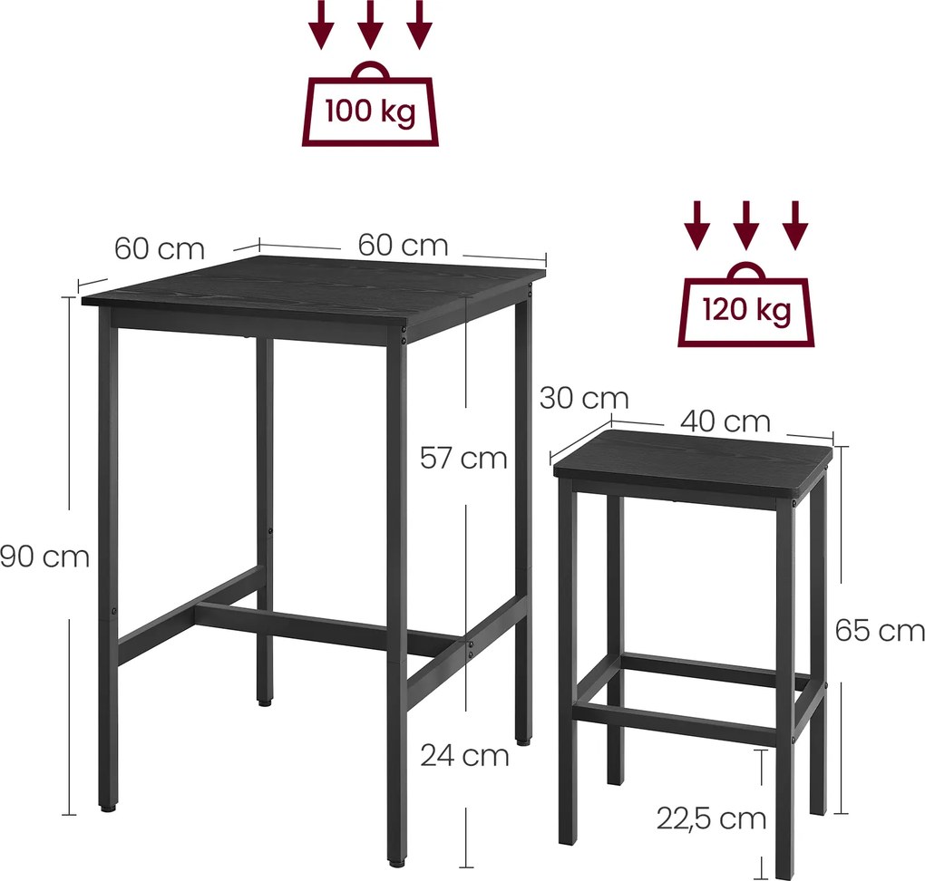 Mesa de bar com 2 cadeiras para cozinha em Preto