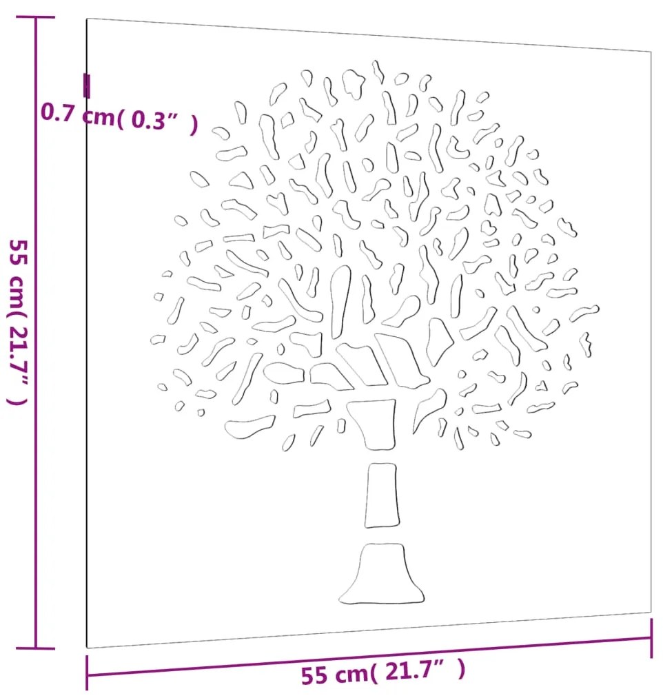 Decoração p/ muro de jardim 105x55 cm aço corten design árvore