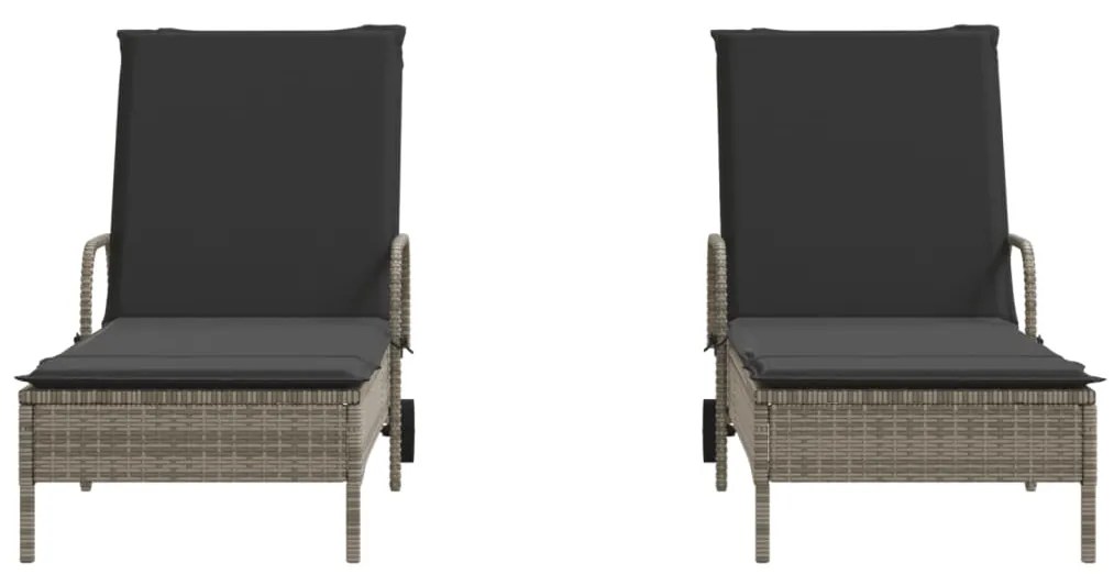 Espreguiçadeiras com almofadões 2 pcs vime PE cinzento