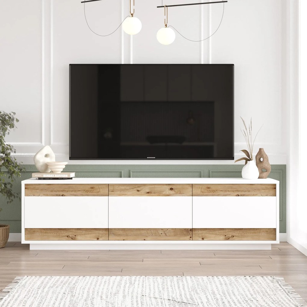 Móvel de TV "Aurelio" – Pinho Atlântico & Branco – 180 x 48,6 x 44,8 c