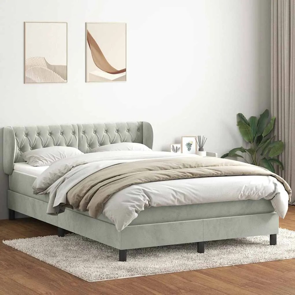 vidaXL Cama com molas/colchão 140x220 cm veludo cinzento-claro