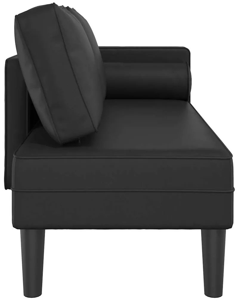 Chaise longue com almofadões couro artificial preto