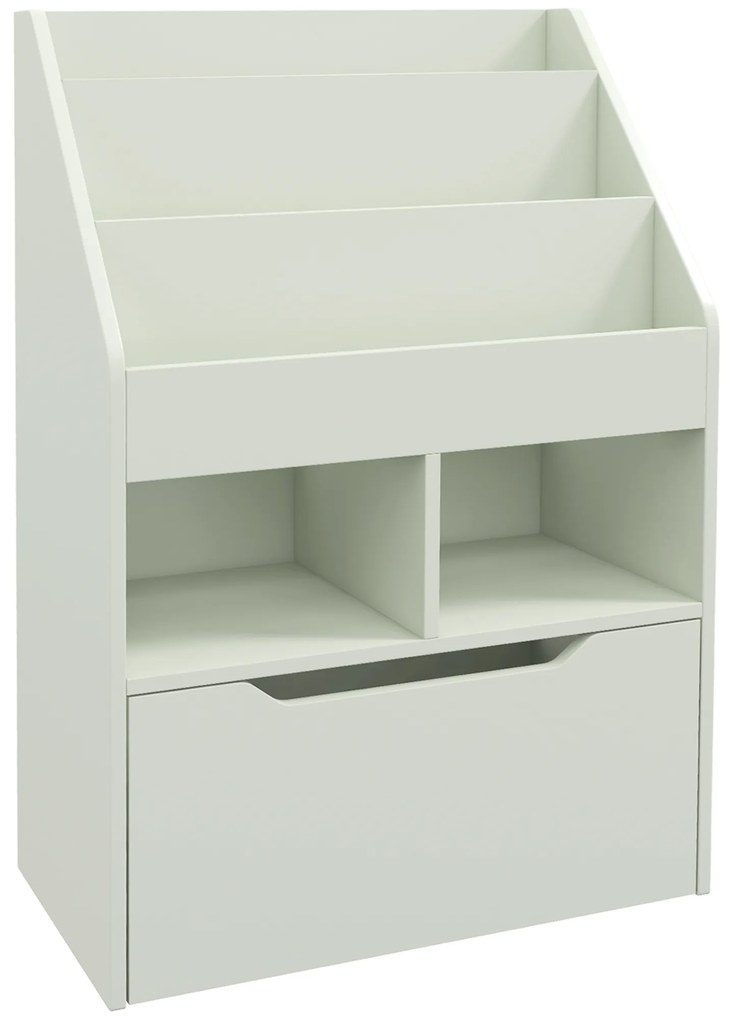 HOMCOM Estante de Madeira para Brinquedos com 3 Compartimentos 2 Prateleiras e Gaveta Móvel com 4 Rodas 60x29,9x90 cm Verde | Aosom Portugal