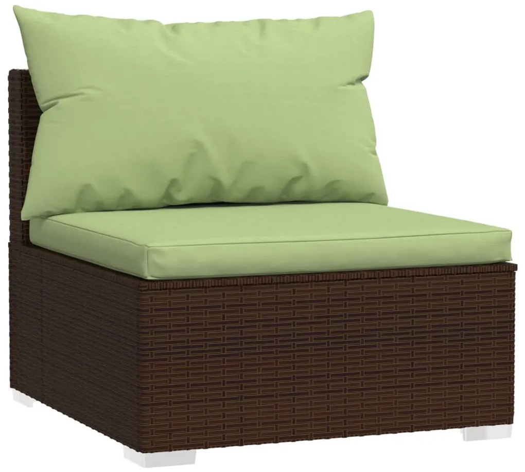 7 pcs conjunto lounge jardim c/ almofadões vime PE castanho