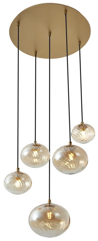 Candeeiro suspenso Art Deco dourado com vidro âmbar - Jia
