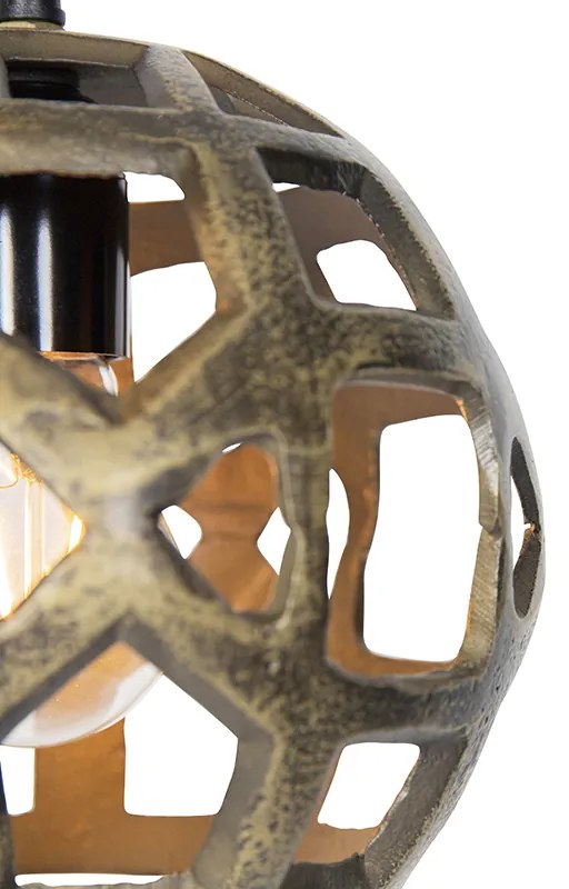 Candeeiro de suspensão industrial dourado antigo redondo 3 luzes - Bobby Industrial