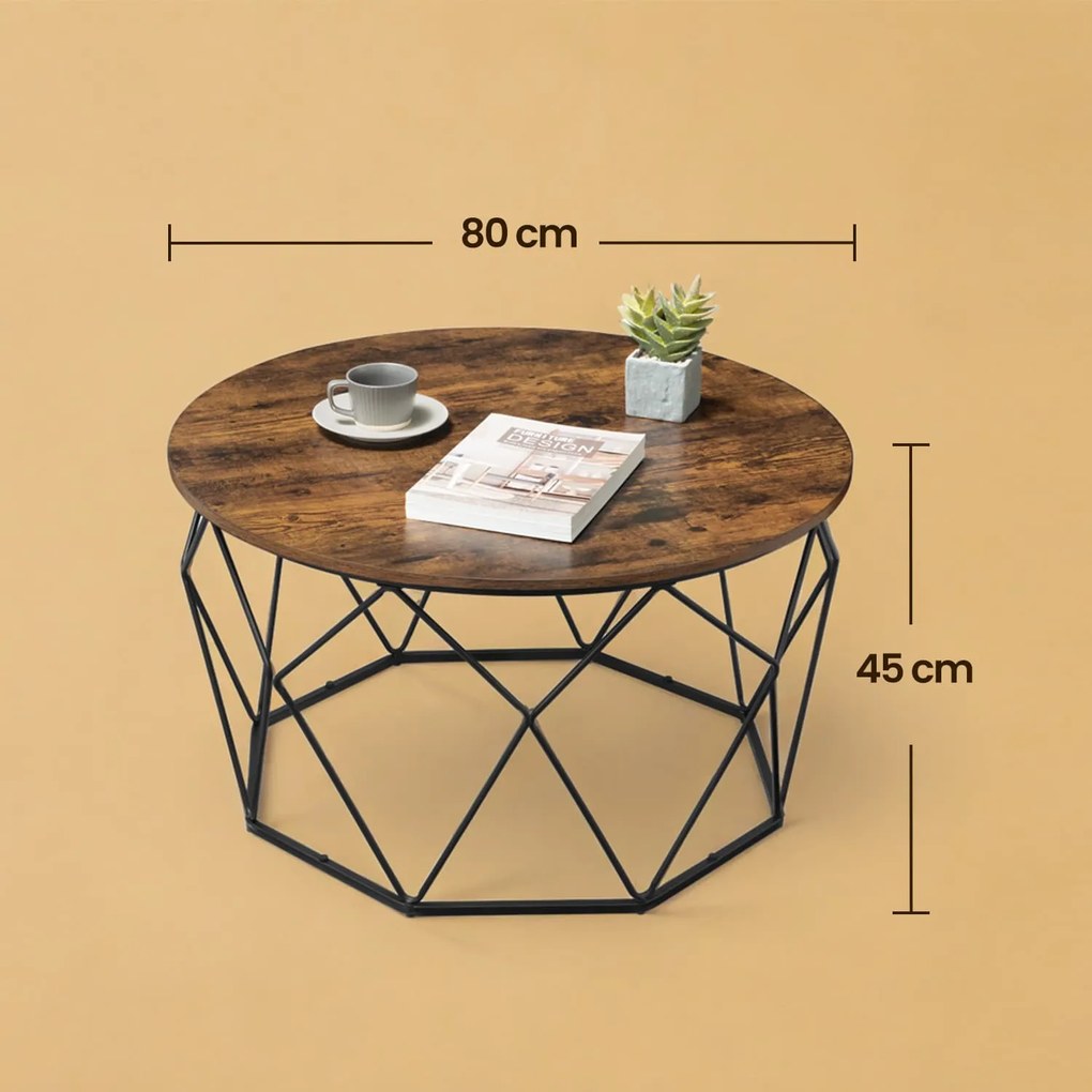 Mesa de centro, mesa auxiliar, mesa de sala de estar 80 cm diametro castanho vintage-preto
