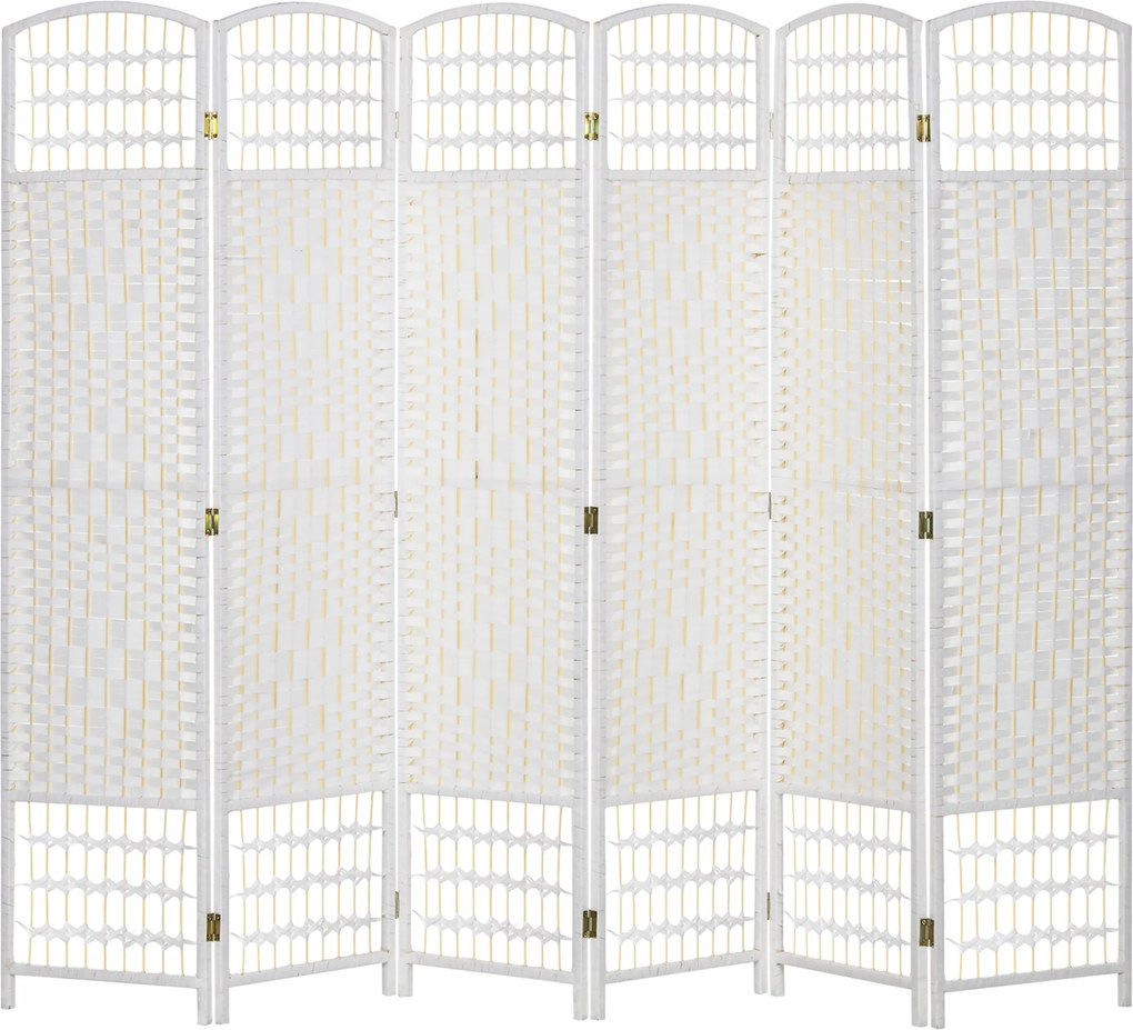 Biombo Separador de Ambientes de 6 Painéis Dobrável em Corda de Papel 160x170 cm Decoração para Quarto Branco