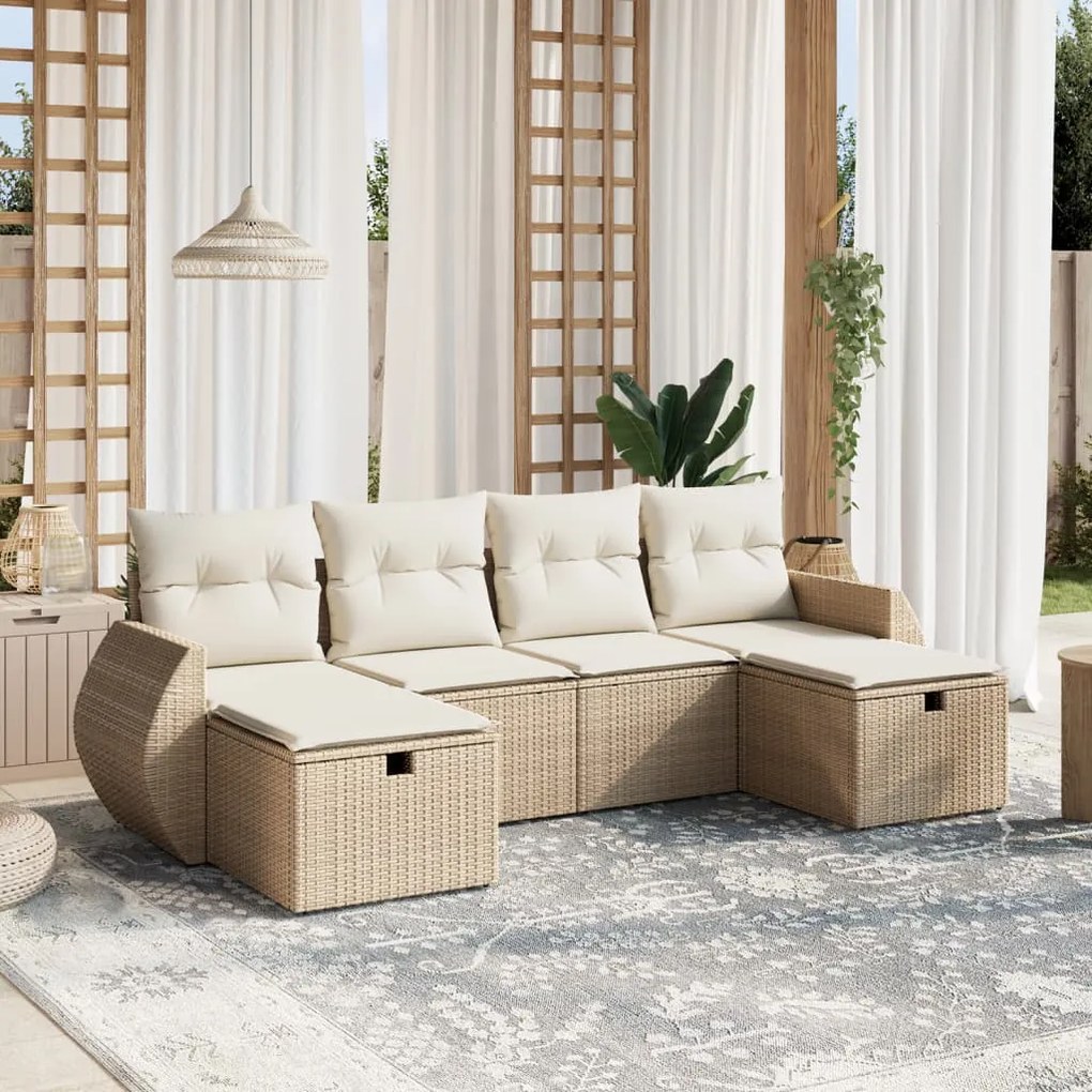 vidaXL 6 pcs conjunto de sofás p/ jardim com almofadões vime PE bege