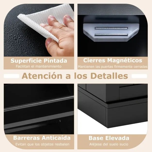 Armário despensa cozinha com 2 portas e prateleiras ajustáveis 59 x 30 x 104 cm Preto