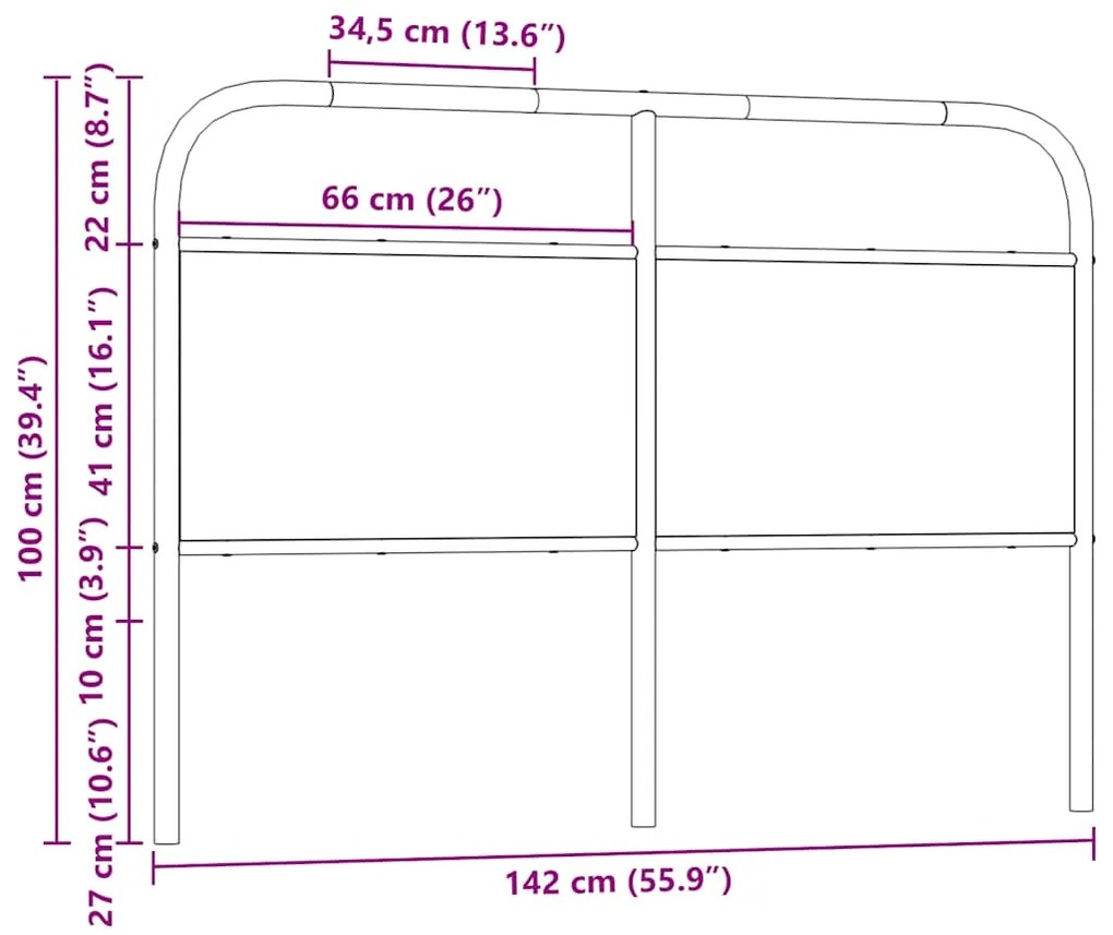 Cabeceira de cama 135 cm derivados madeira/aço carvalho fumado