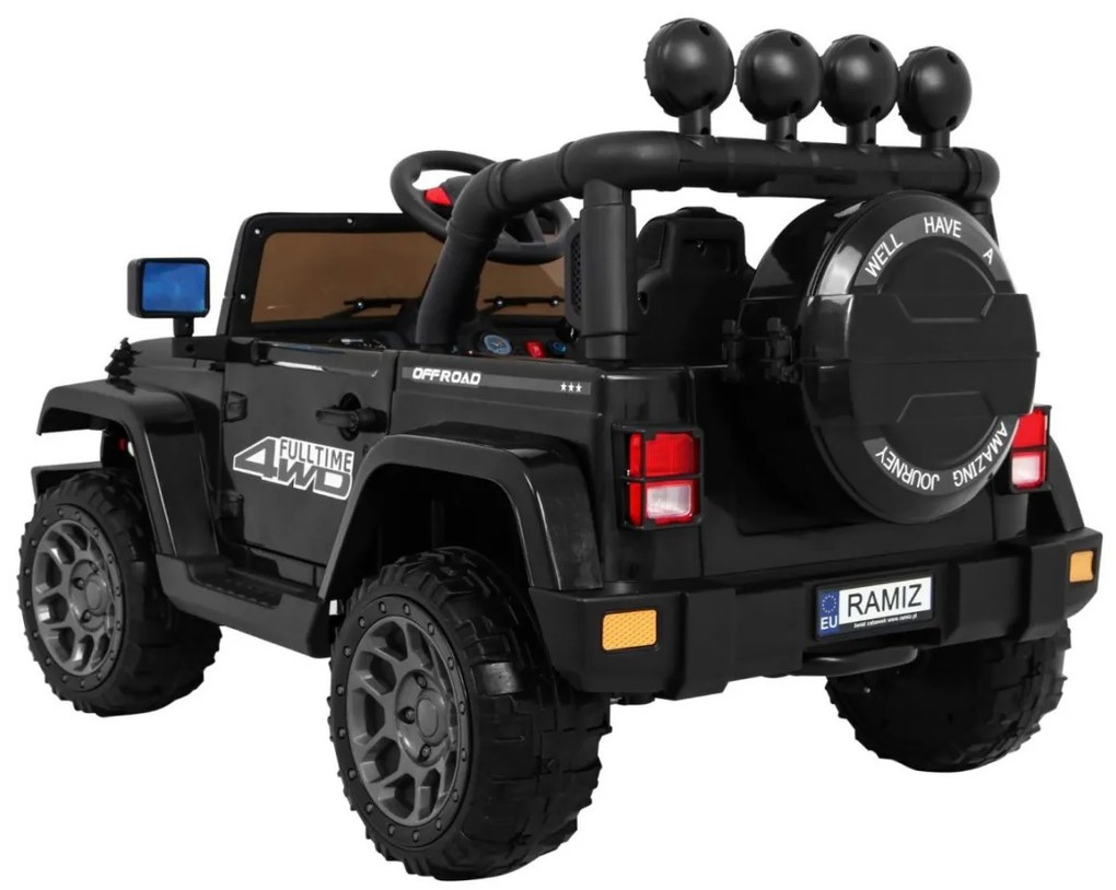 Jipe elétrico para Crianças 12V 4x4 Full Time off-road 4WD Rodas EVA, Assento Couro Preto