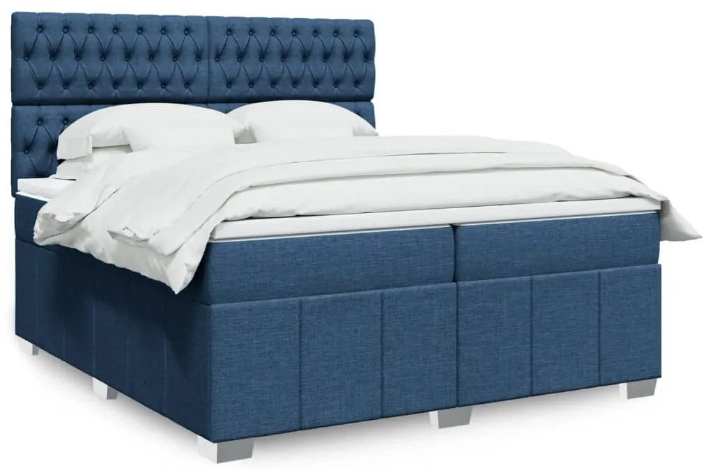 Cama com molas/colchão 200x200 cm tecido azul