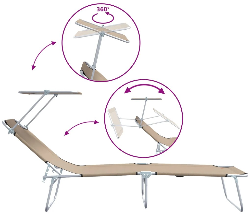 Espreguiçadeiras Dobráveis 2 pcs com Teto Taupe 600D Oxford Fabric