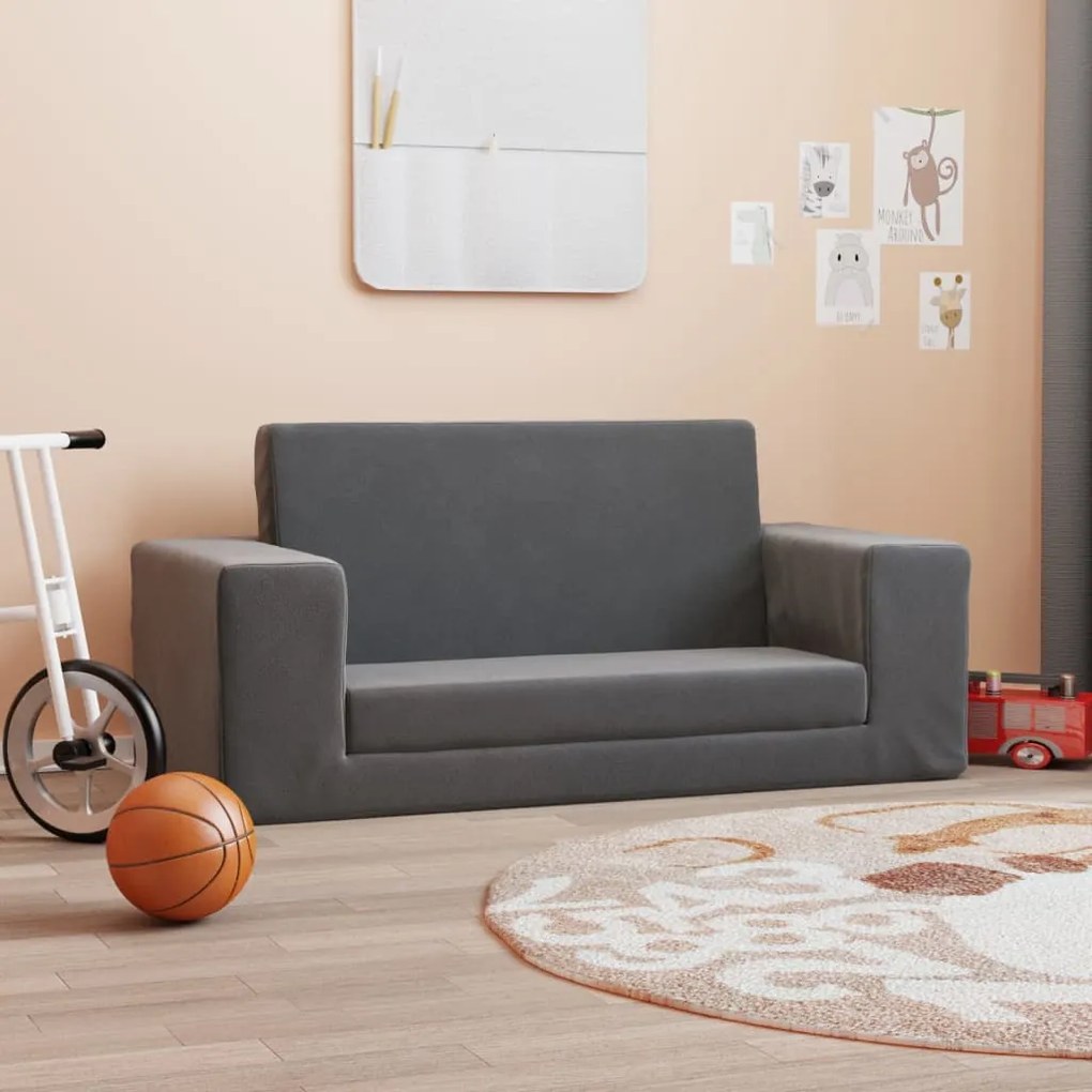 341829 vidaXL Sofá infantil de 2 lugares pelúcia antracite