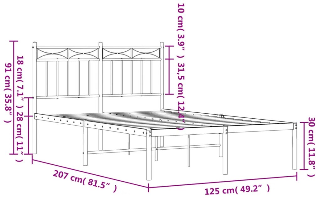 Estrutura de cama com cabeceira 120x200 cm metal preto