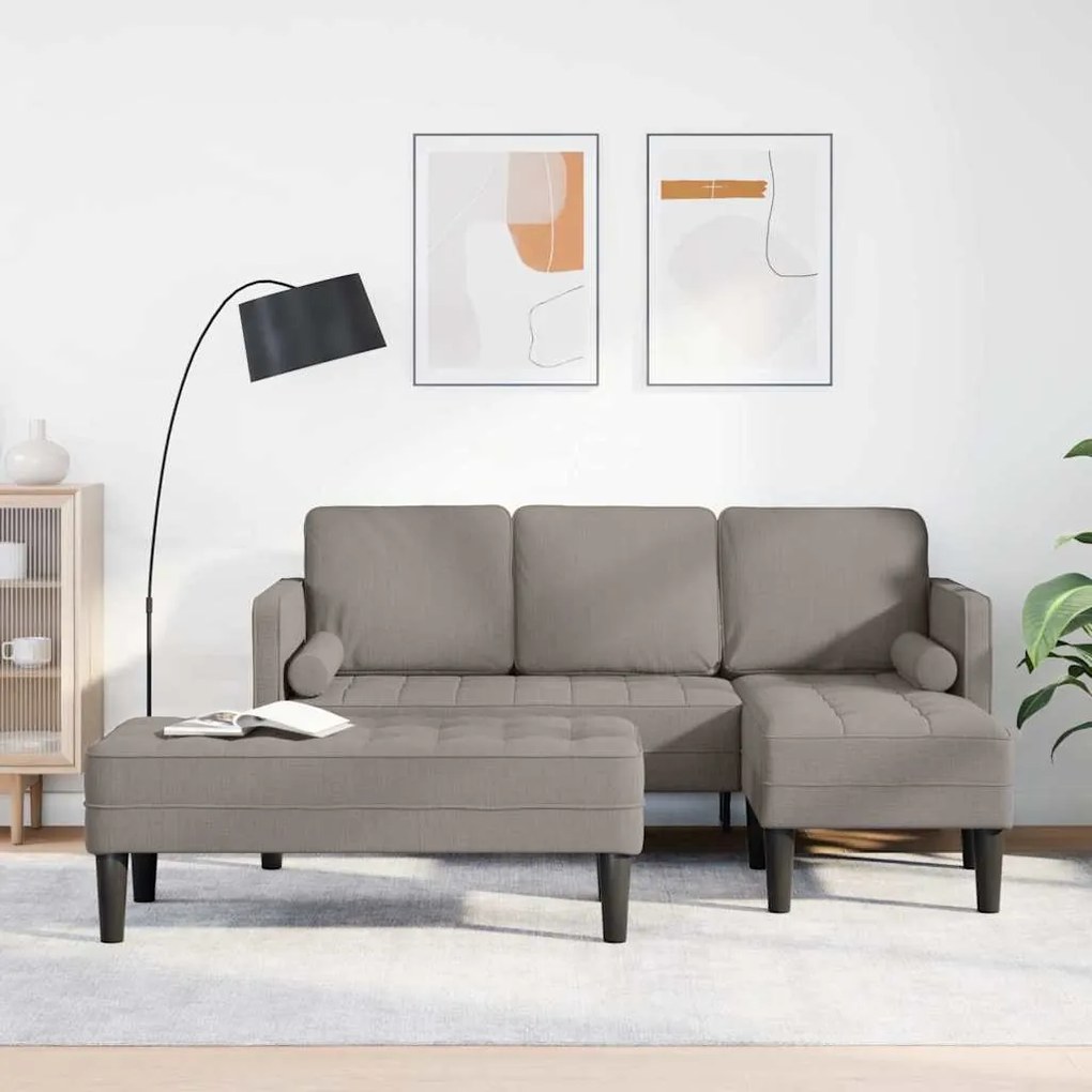Conjunto de Sofás de 2 Peças com Almofadas em Tecido Taupe