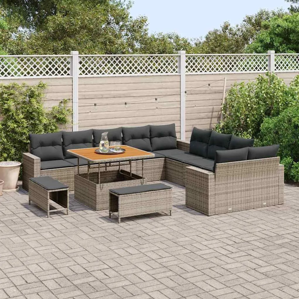 Conjunto de Sofá de Jardim de 13 Peças com Almofadas Cinza em Rattan S