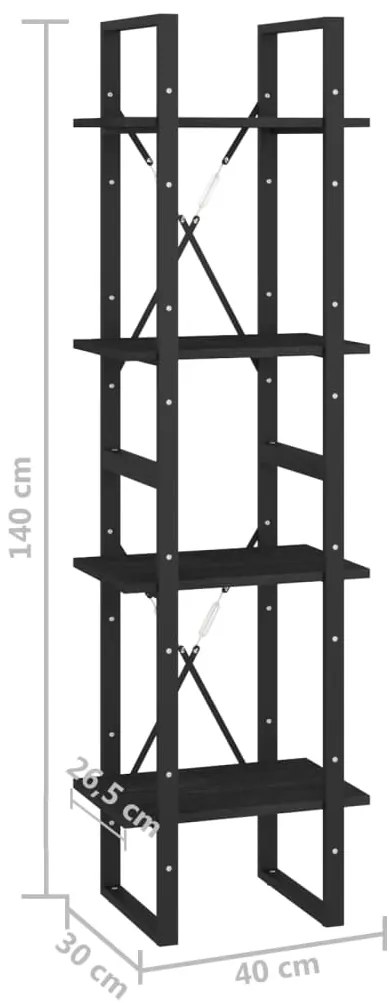 Estante com 4 prateleiras 40x30x140 cm pinho maciço preto