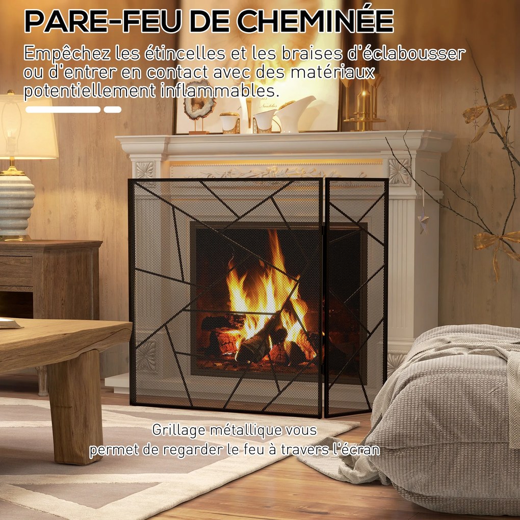 Resguardo de Lareira Dobrável de 3 Painéis, 135 x 1,2 x 85 cm, Proteção Contra Faíscas, Preto