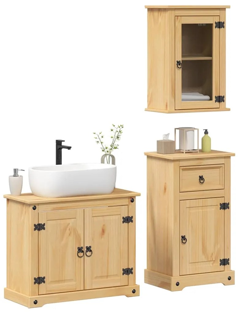 vidaXL 3 pcs conj. de móveis p/ casa de banho Corona pinho maciço