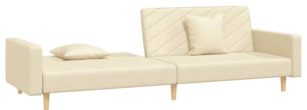 Sofá-cama 2 lugares com duas almofadas tecido cor creme