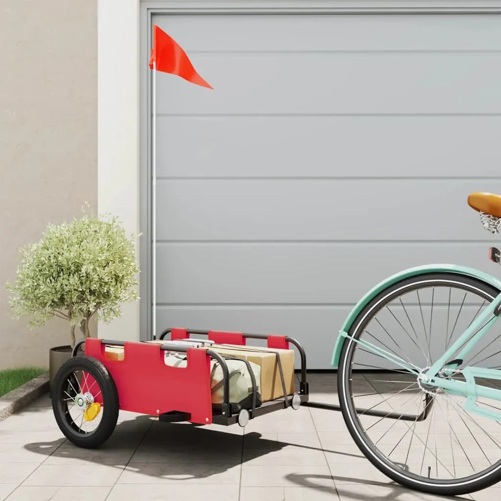 vidaXL Reboque de bicicleta tecido oxford/ferro vermelho