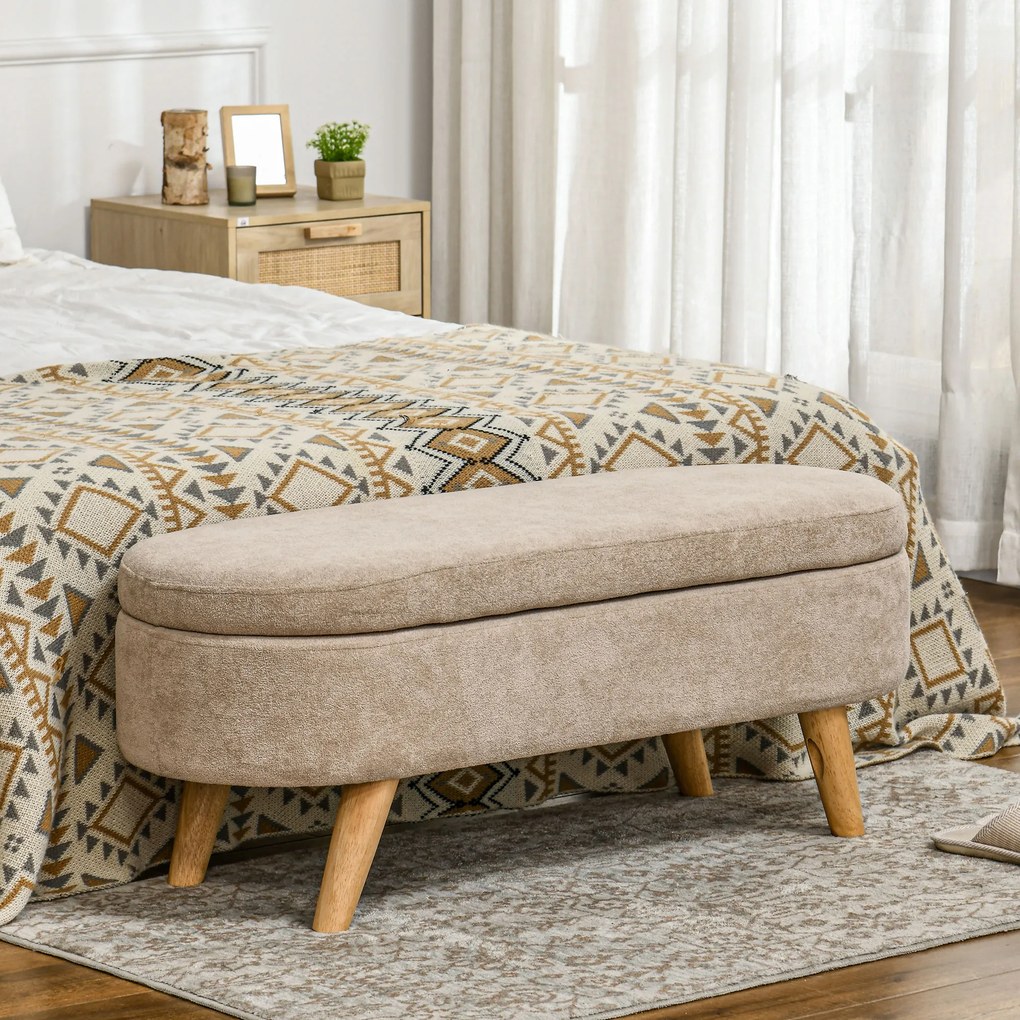Banco para Pé de Cama Banco de Armazenamento com Pés de Madeira e Assento Acolchoado 110x40x43 cm Bege