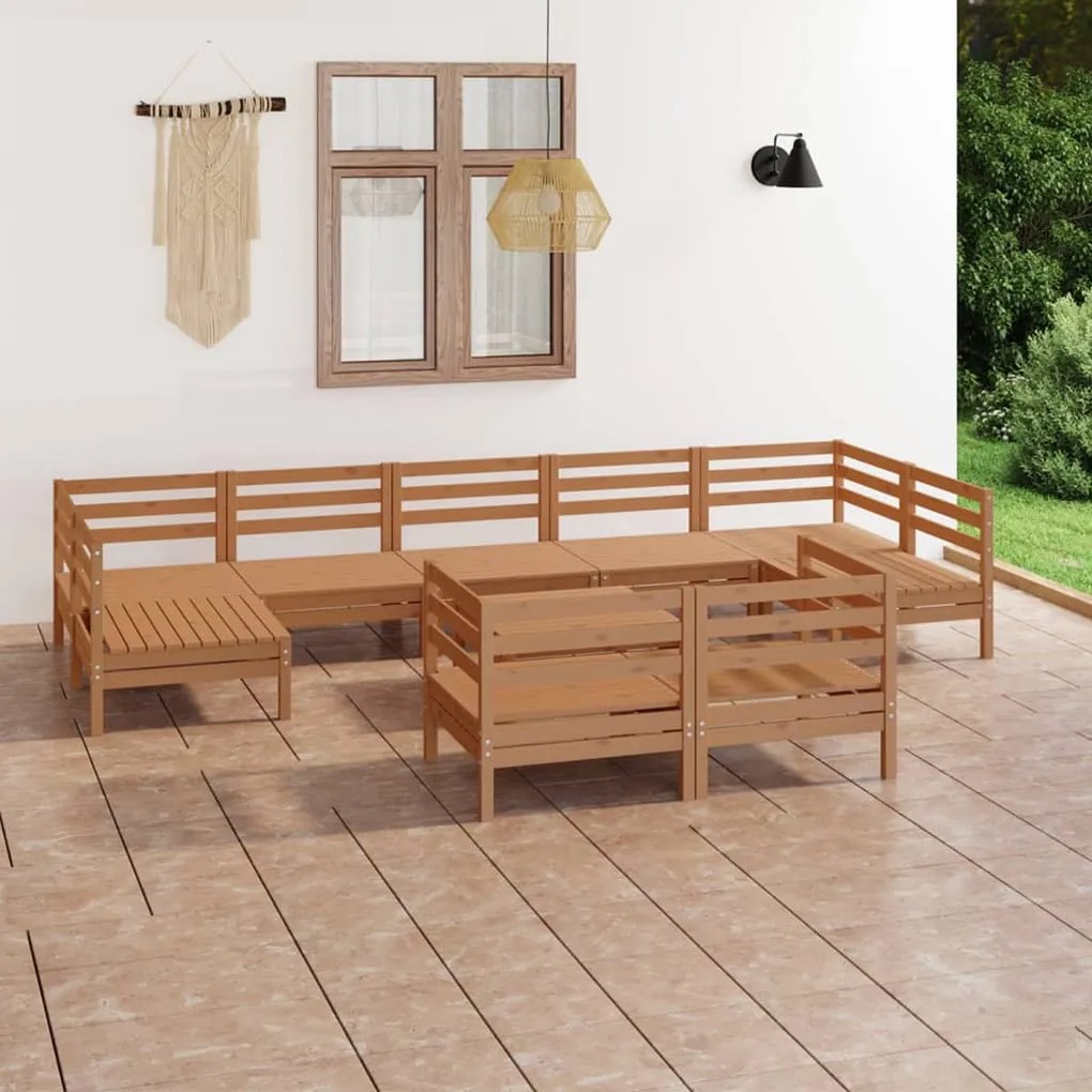vidaXL 10 pcs conjunto lounge de jardim pinho maciço castanho mel