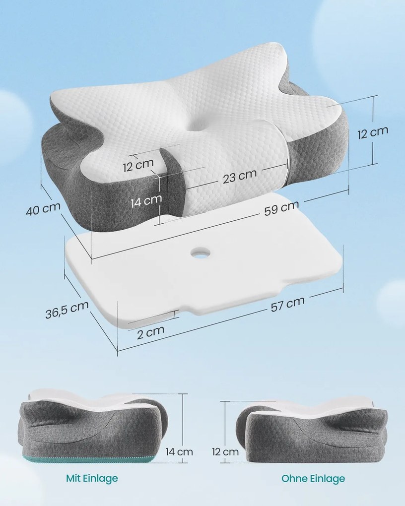 Almofada ergonómica para o pescoço 59 x 40 cm em espuma viscoelástica, branco-Cinzenta