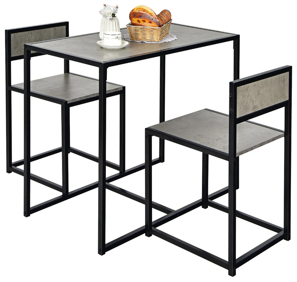 Conjunto cozinha com Mesa Compacta e 2 Cadeiras com Estrutura Metálica para Pequenos Espaços Cozinha Sala de Jantar Bistró Cinzento