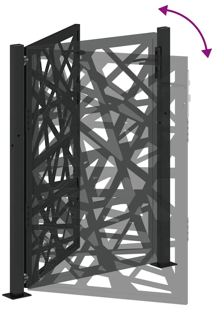 Portão de jardim 105x130 cm preto com luz em aço