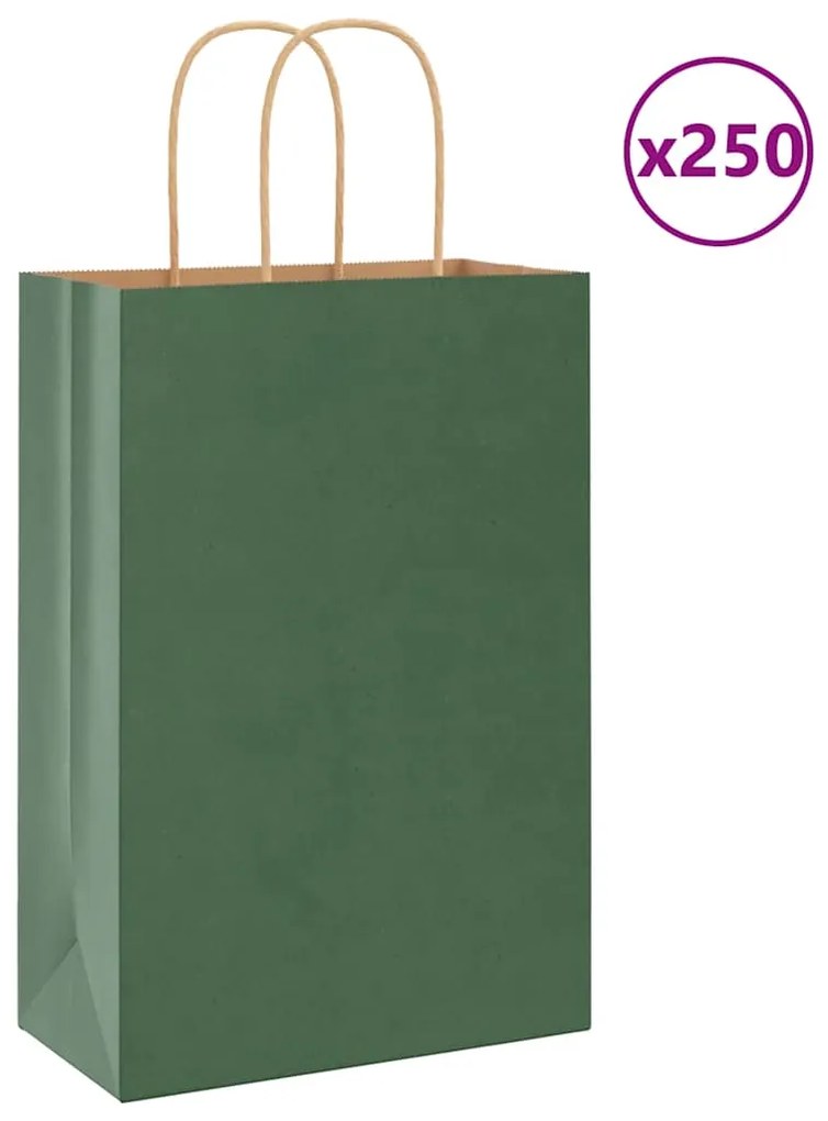 vidaXL Sacos de papel 250 unid com alças verde 21x11x31 cm