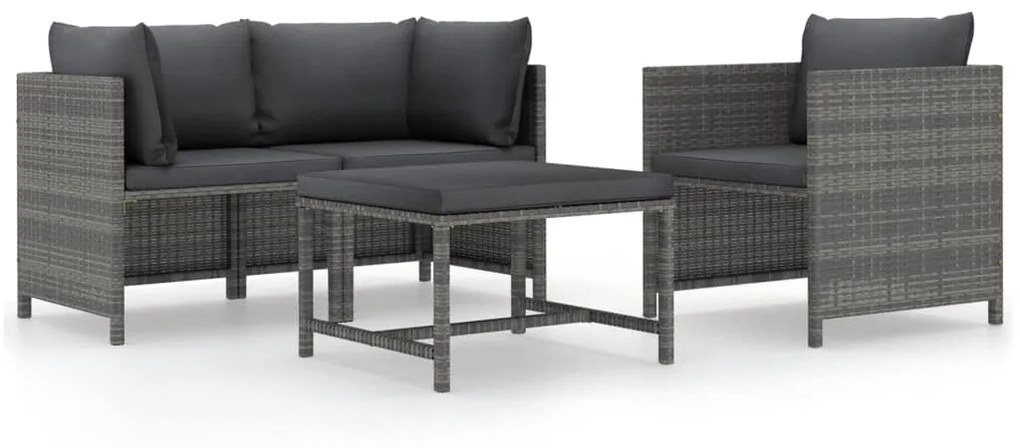vidaXL 4 pcs conjunto sofás de jardim c/ almofadões vime PE cinzento
