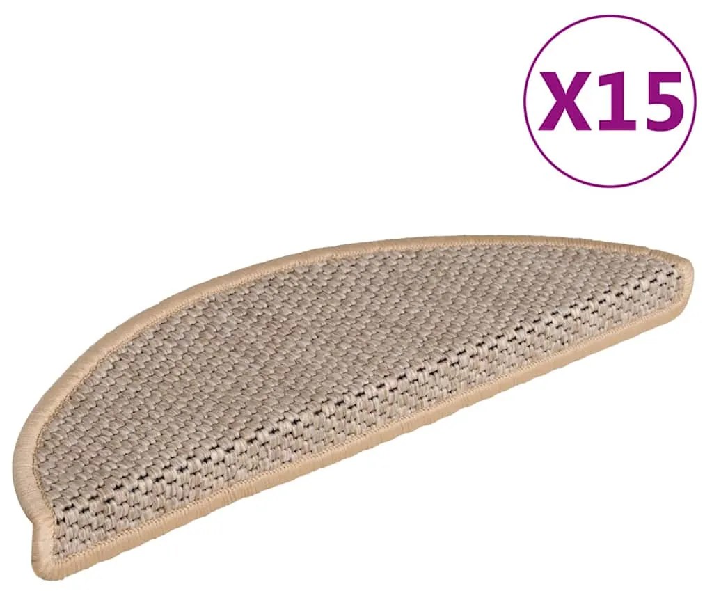Tapetes escada adesivos aspeto sisal 15pcs 56x17x3cm bege-claro