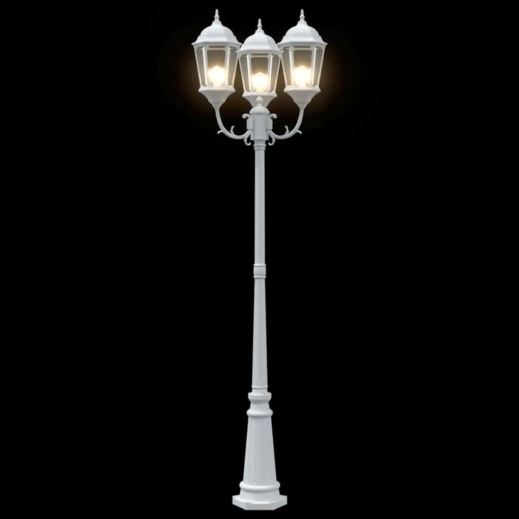 Poste de Luz de Jardim 3-Lâmpadas E27 Branco 235 cm Alumínio