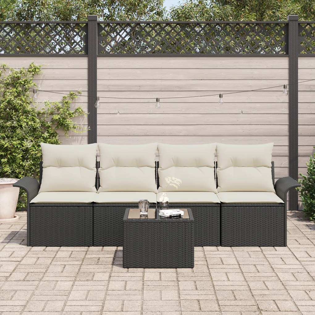 Conjunto de Sofá de Jardim vidaXL 5 Peças com Almofadas de Vime Poliés