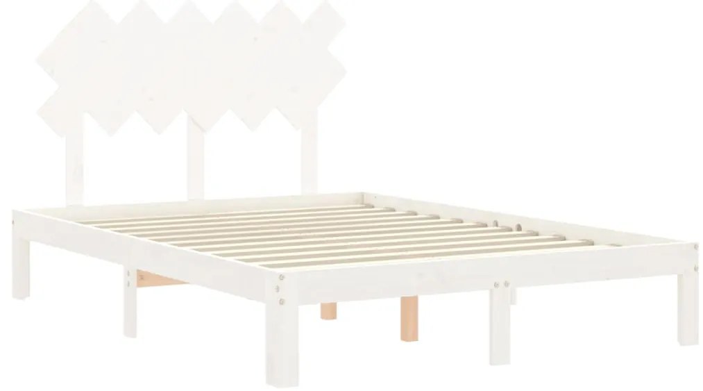 Estrutura de cama de casal com cabeceira madeira maciça branco