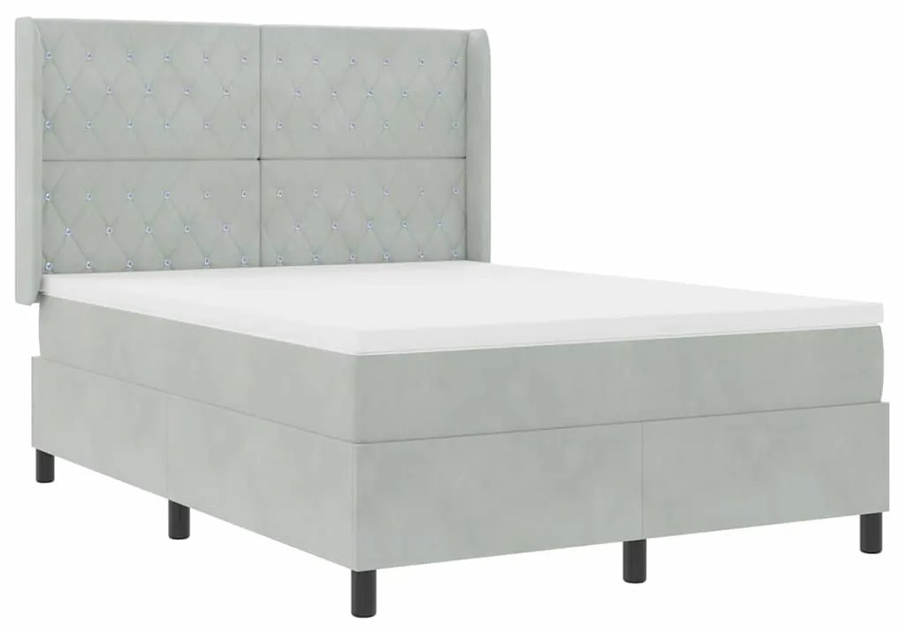 Cama Box Spring vidaXL com Colchão Cinza Claro 140x200 cm Veludo