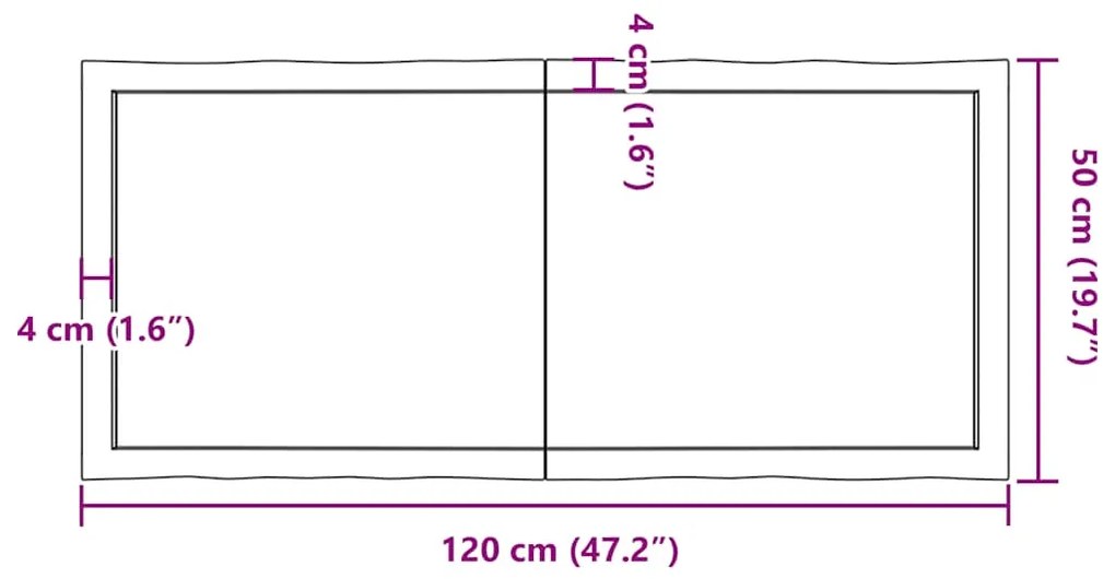 Tampo de mesa com bordas vivas maciço tratado castanho-escuro