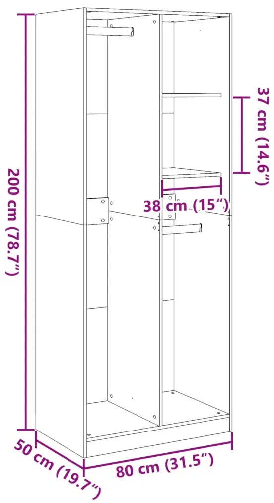 Roupeiro 80x50x200 cm derivados de madeira cinzento cimento