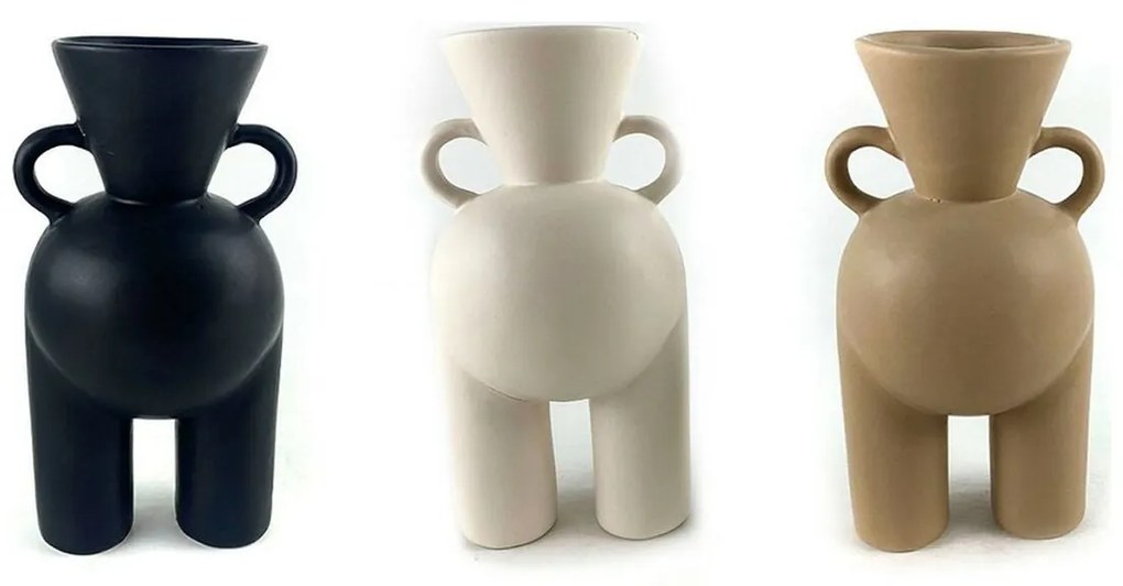 Vaso DKD Home Decor Porcelana Preto Bege (10 x 9 x 19.5 cm) (3 pcs)