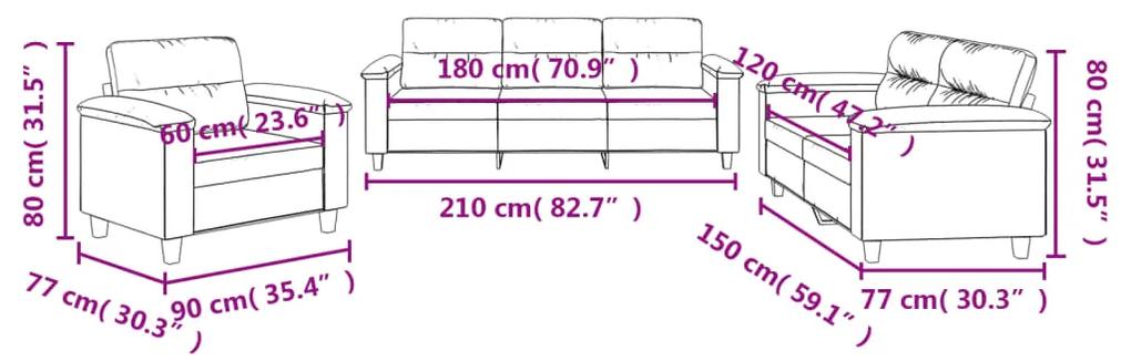3 pcs conj. sofás c/ almofadões tecido de microfibra preto