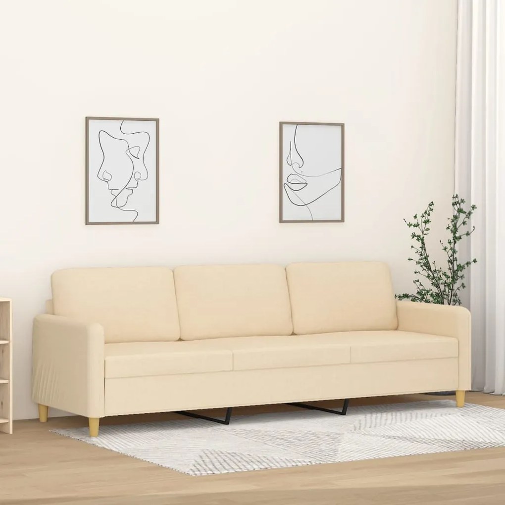 vidaXL Sofá de 3 lugares tecido 210 cm cor creme