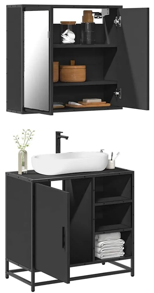 2 pcs conjunto móveis casa de banho derivados de madeira preto